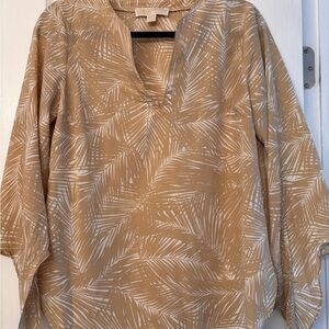 Michael Kors Lightweight Beige Palm-Print V-Neck Blouse - Women's Top